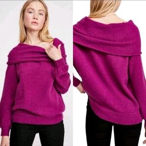 Free People Echo Beach Oversized Fold Over Sweater In Orchid Size XS